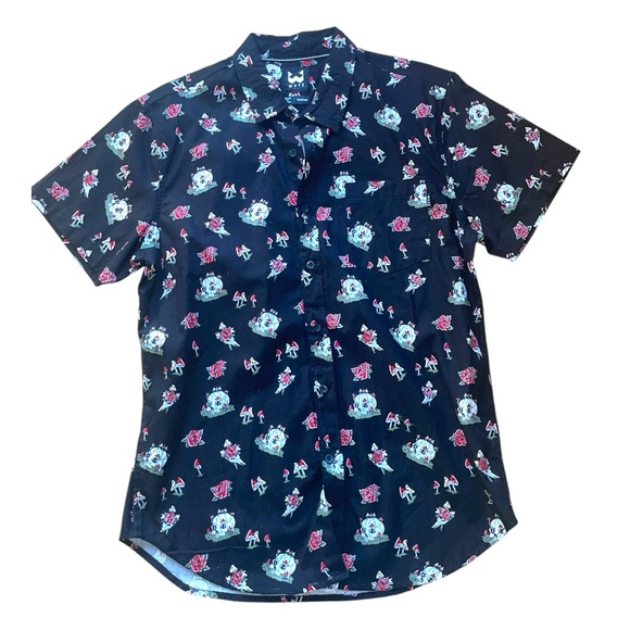 WXYZ MFG CO. Mens Skelton's Floral Size medium Button Down Black Halloween Shirt - Picture 3 of 10